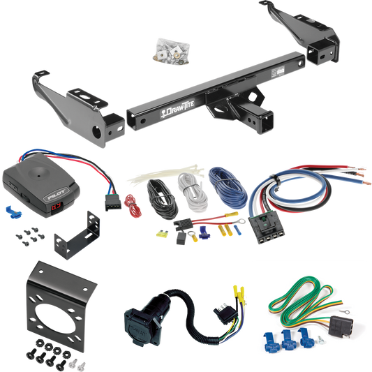 Fits 1981-1993 Dodge D350 Trailer Hitch Tow PKG w/ Pro Series Pilot Brake Control + Generic BC Wiring Adapter + 7-Way RV Wiring By Draw-Tite