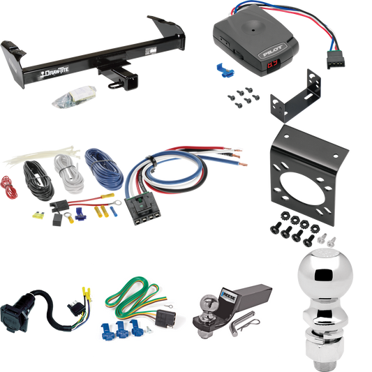 Fits 1981-1993 Dodge W250 Trailer Hitch Tow PKG w/ Pro Series Pilot Brake Control + Generic BC Wiring Adapter + 7-Way RV Wiring + 2" & 2-5/16" Ball & Drop Mount By Draw-Tite