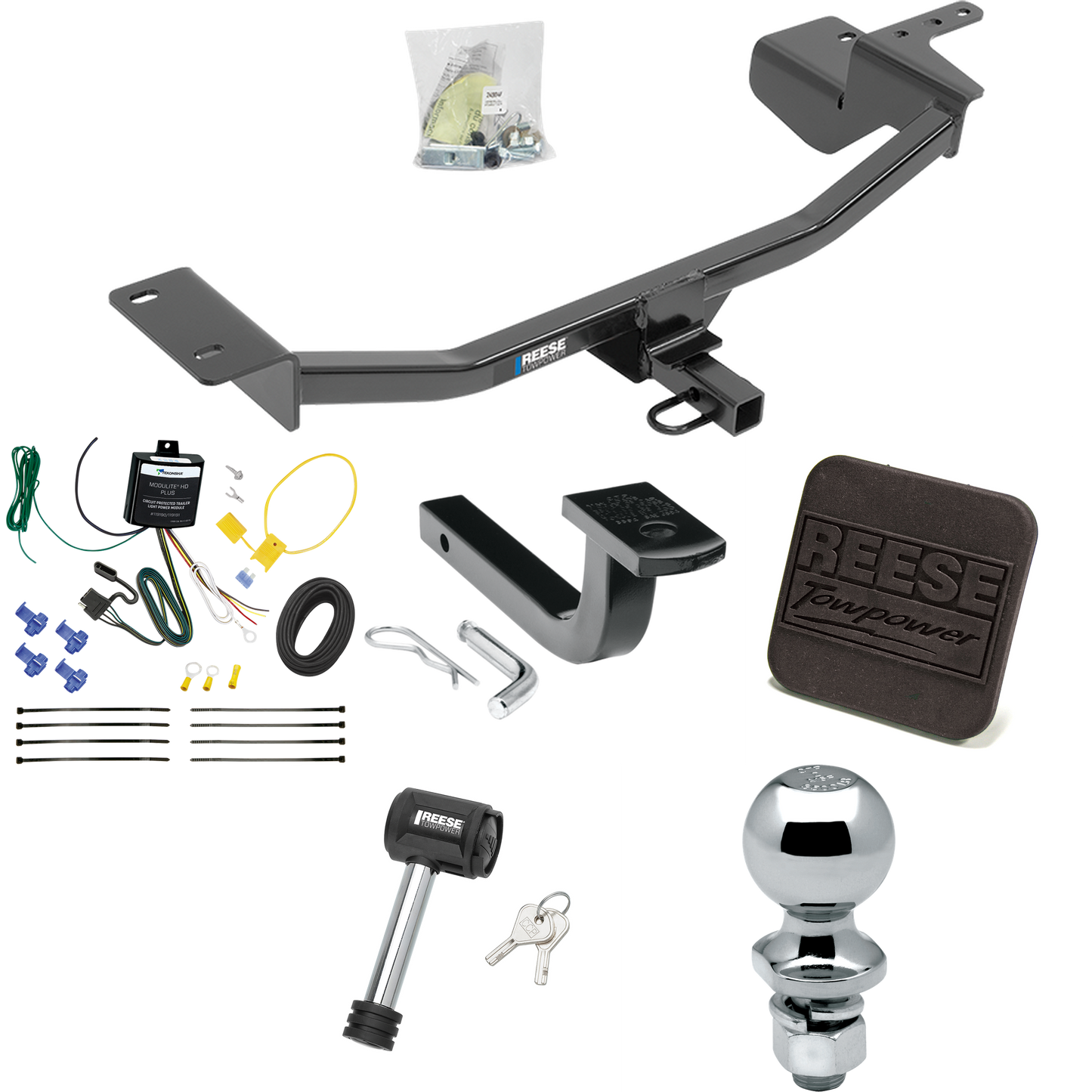 Fits 2010-2012 Volkswagen GTI Trailer Hitch Tow PKG w/ 4-Flat Wiring Harness + Draw-Bar + 2" Ball + Hitch Cover + Hitch Lock (For Hatchback, (Canada Only) Models) By Reese Towpower