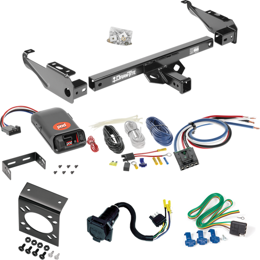 Fits 1968-1980 Dodge D200 Trailer Hitch Tow PKG w/ Pro Series POD Brake Control + Generic BC Wiring Adapter + 7-Way RV Wiring By Draw-Tite