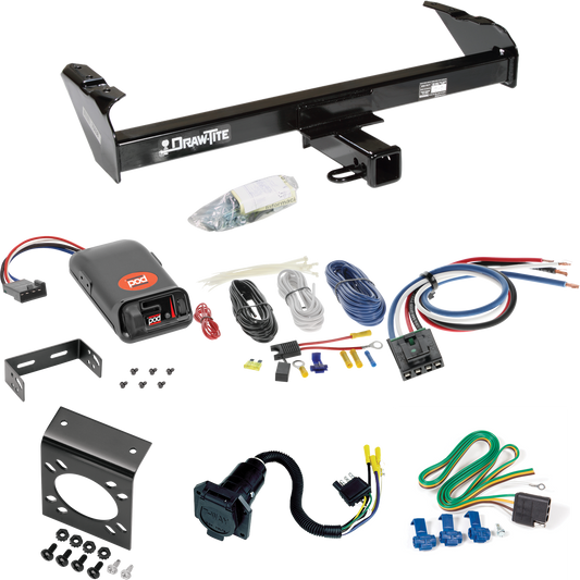 Fits 1977-1993 Dodge D150 Trailer Hitch Tow PKG w/ Pro Series POD Brake Control + Generic BC Wiring Adapter + 7-Way RV Wiring By Draw-Tite