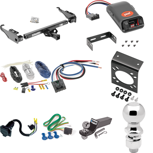 Fits 1968-1980 Dodge D200 Trailer Hitch Tow PKG w/ Pro Series POD Brake Control + Generic BC Wiring Adapter + 7-Way RV Wiring + 2" & 2-5/16" Ball & Drop Mount By Draw-Tite