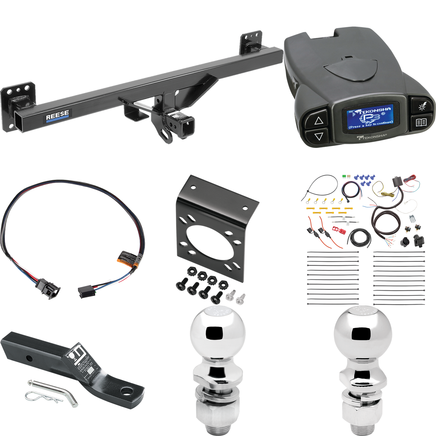 Fits 2007-2016 Audi Q7 Trailer Hitch Tow PKG w/ Tekonsha Prodigy P3 Brake Control + Plug & Play BC Adapter + 7-Way RV Wiring + 2" & 2-5/16" Ball & Drop Mount By Reese Towpower