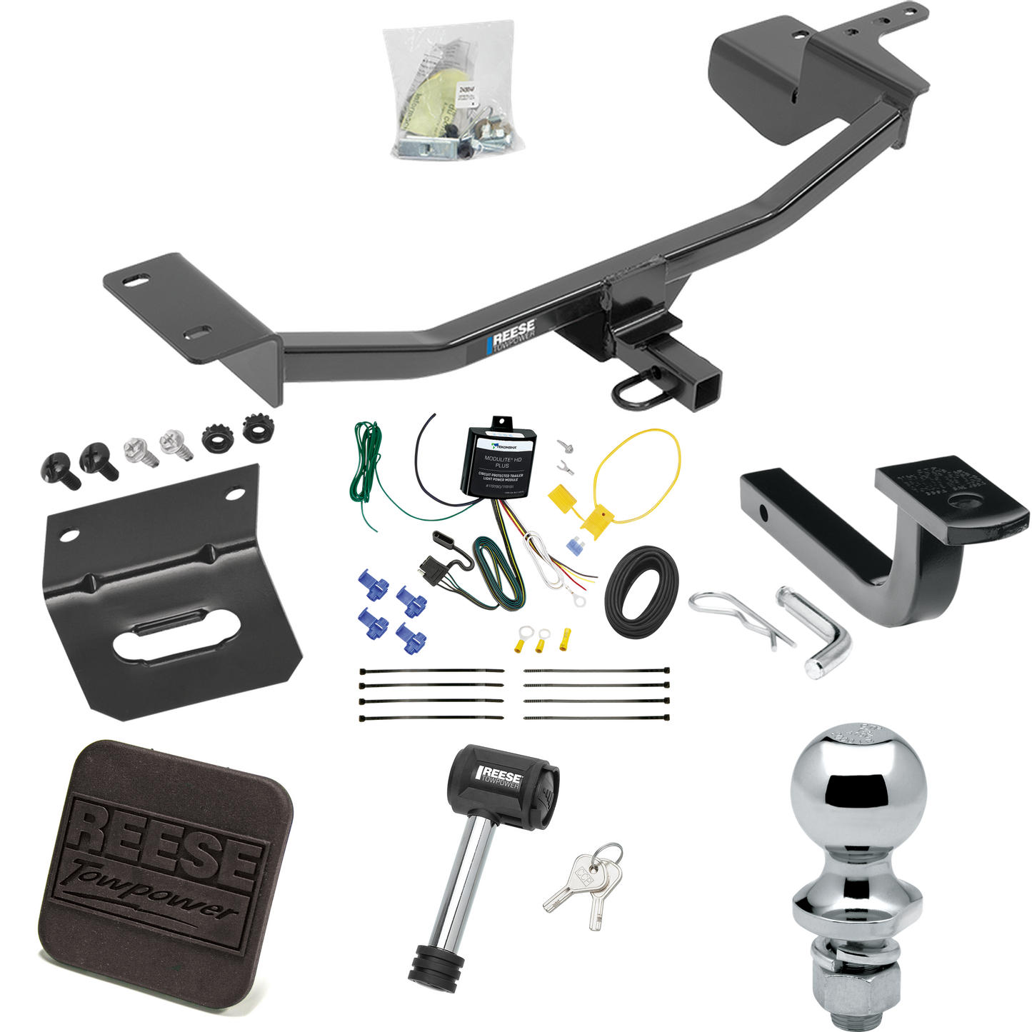 Fits 2010-2012 Volkswagen GTI Trailer Hitch Tow PKG w/ 4-Flat Wiring Harness + Draw-Bar + 1-7/8" Ball + Wiring Bracket + Hitch Cover + Hitch Lock (For Hatchback, (Canada Only) Models) By Reese Towpower