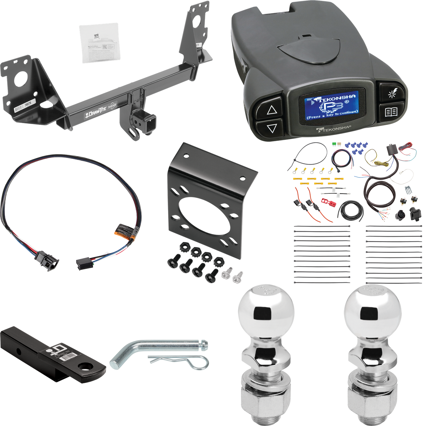 Se adapta al paquete de enganche de remolque Audi Q7 2017-2023 con control de freno Tekonsha Prodigy P3 + adaptador BC Plug &amp; Play + cableado RV de 7 vías + soporte de bola y caída de 2" y 2-5/16" de Draw-Tite