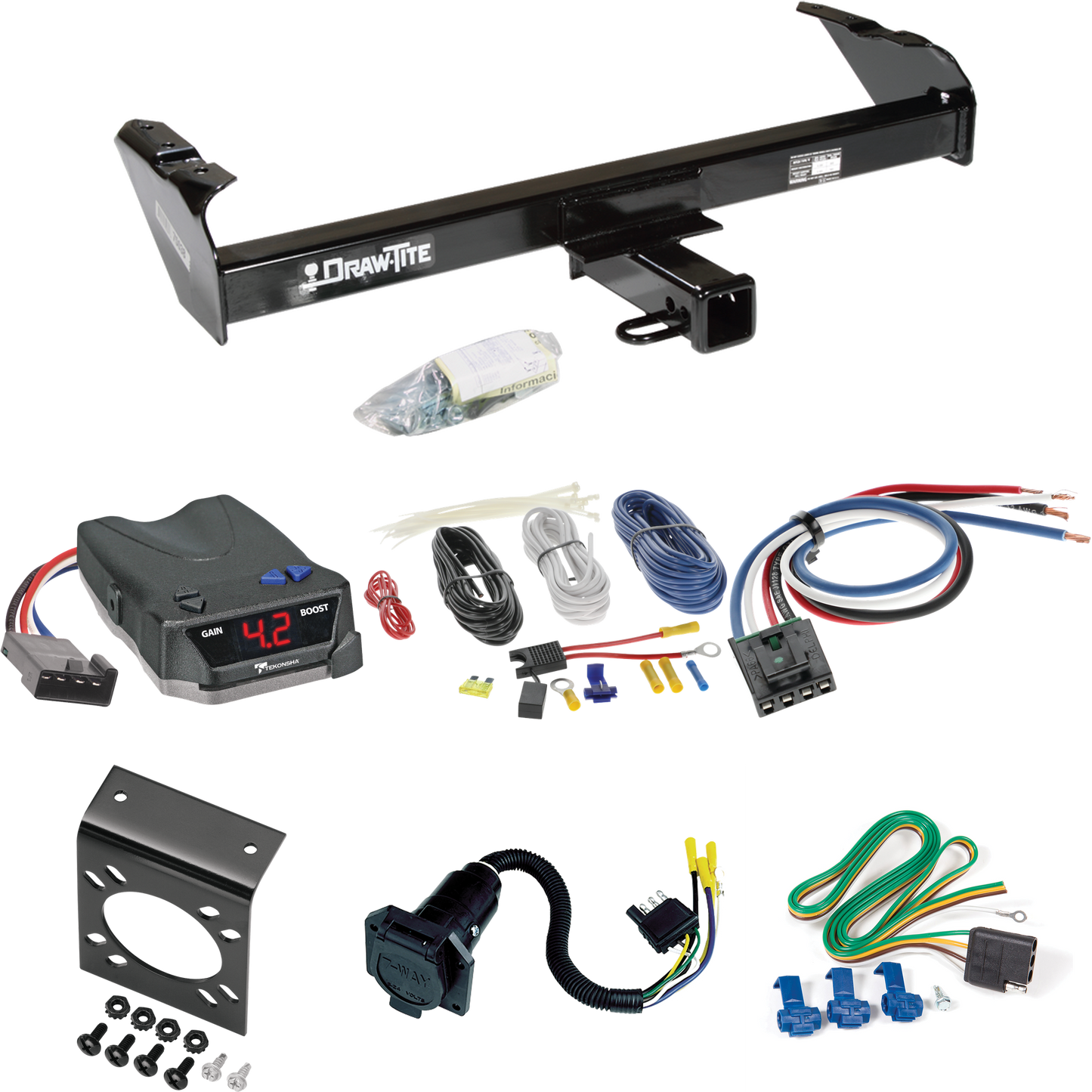 Se adapta al paquete de enganche de remolque Dodge D200 1968-1980 con control de freno Tekonsha BRAKE-EVN + adaptador de cableado BC genérico + cableado RV de 7 vías de Draw-Tite