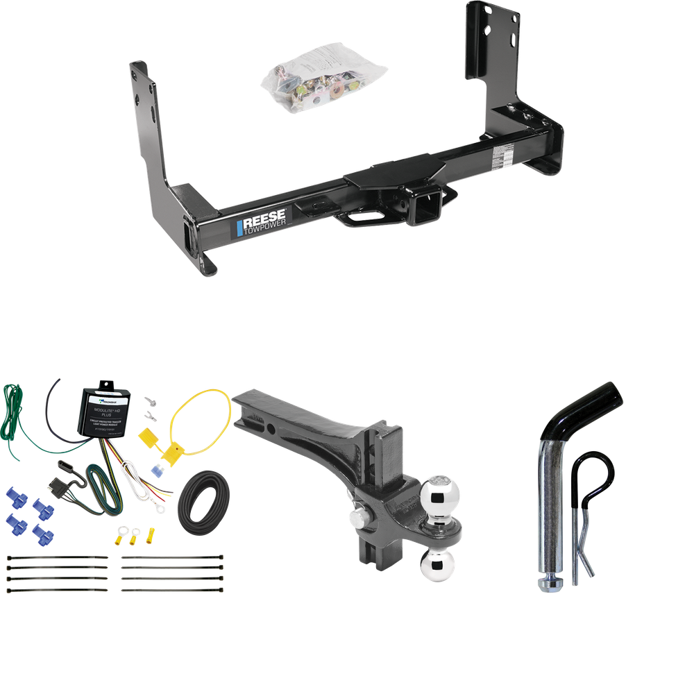 Fits 2022-2023 Mercedes-Benz Sprinter 3500 Trailer Hitch Tow PKG w/ 4-Flat Wiring + Dual Adjustable Drop Rise Ball Ball Mount 2" & 2-5/16" Trailer Balls + Pin/Clip (Excludes: w/Factory Step Bumper Models) By Reese Towpower