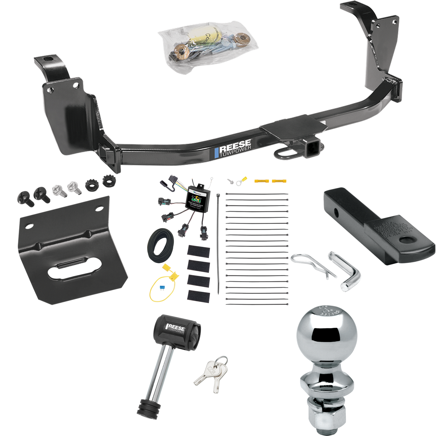 Fits 2013-2015 Honda Crosstour Trailer Hitch Tow PKG w/ 4-Flat Zero Contact "No Splice" Wiring Harness + Draw-Bar + 2" Ball + Wiring Bracket + Hitch Lock By Reese Towpower