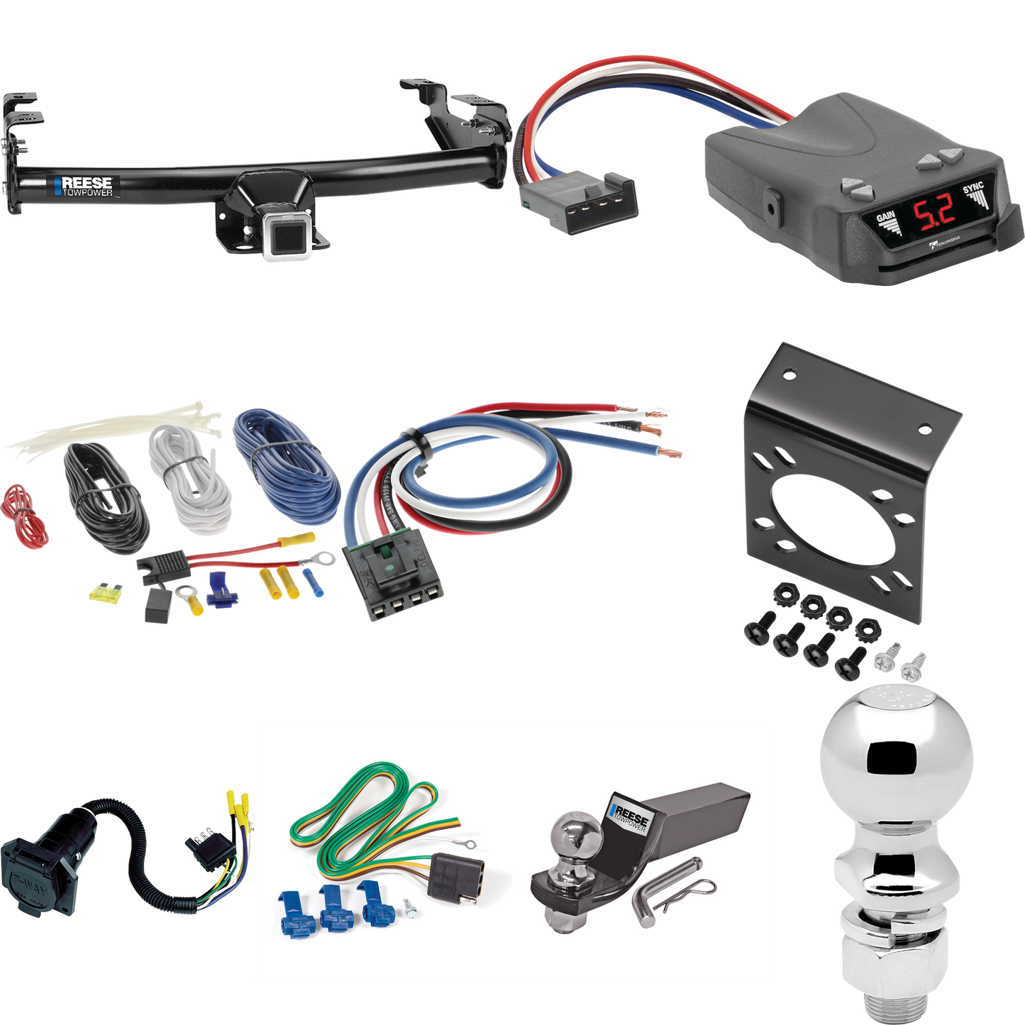 Se adapta al paquete de enganche de remolque Dodge W100 1971-1989 con control de freno Tekonsha Brakeman IV + adaptador de cableado BC genérico + cableado RV de 7 vías + soporte de bola y caída de 2" y 2-5/16" de Reese Towpower