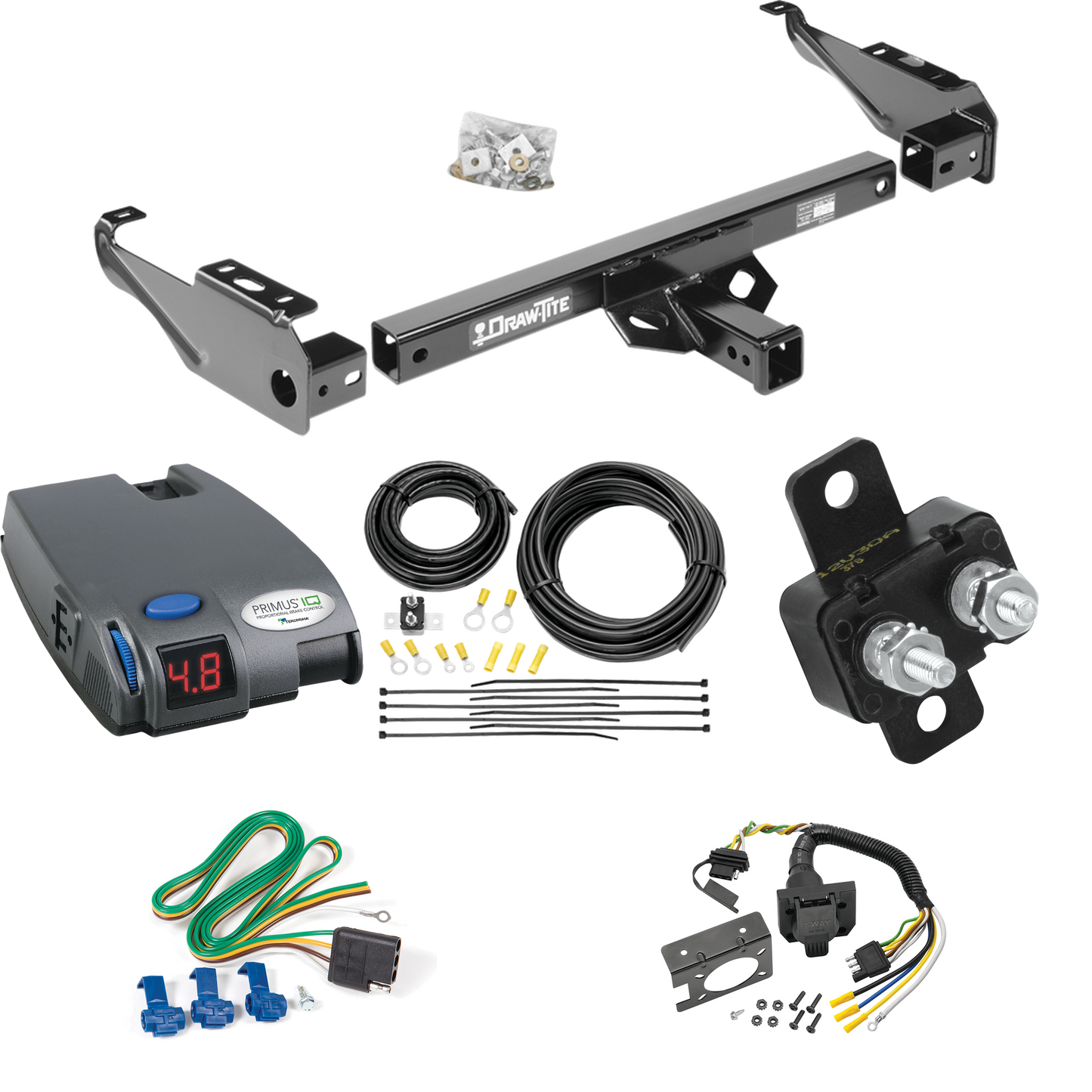 Fits 1981-1993 Dodge W350 Trailer Hitch Tow PKG w/ Tekonsha Primus IQ Brake Control + 7-Way RV Wiring By Draw-Tite