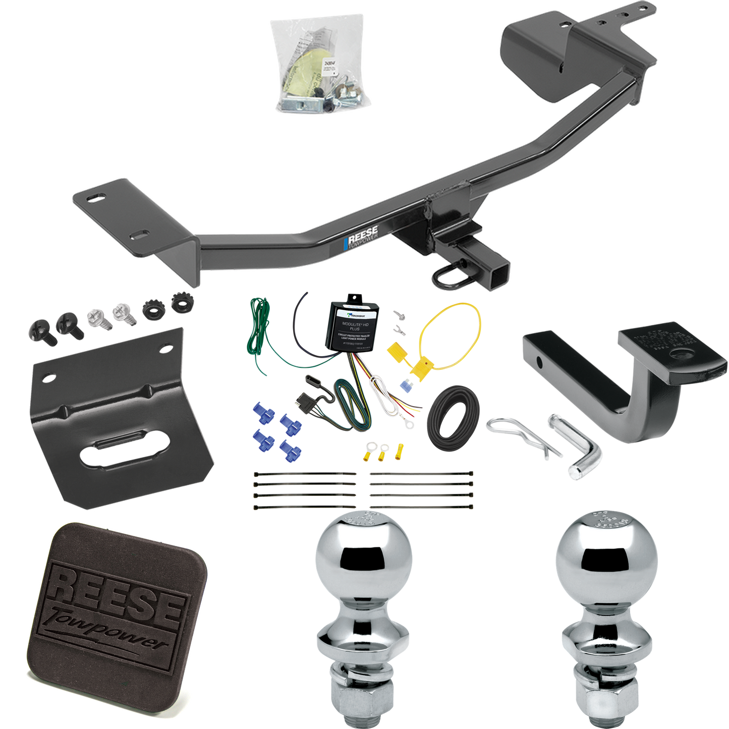 Se adapta al paquete de remolque con enganche para remolque Volkswagen GTI 2010-2014 con arnés de cableado plano de 4 + barra de tracción + bola de 1-7/8" + bola de 2" + soporte de cableado + cubierta de enganche (para modelos Hatchback) de Reese Towpower