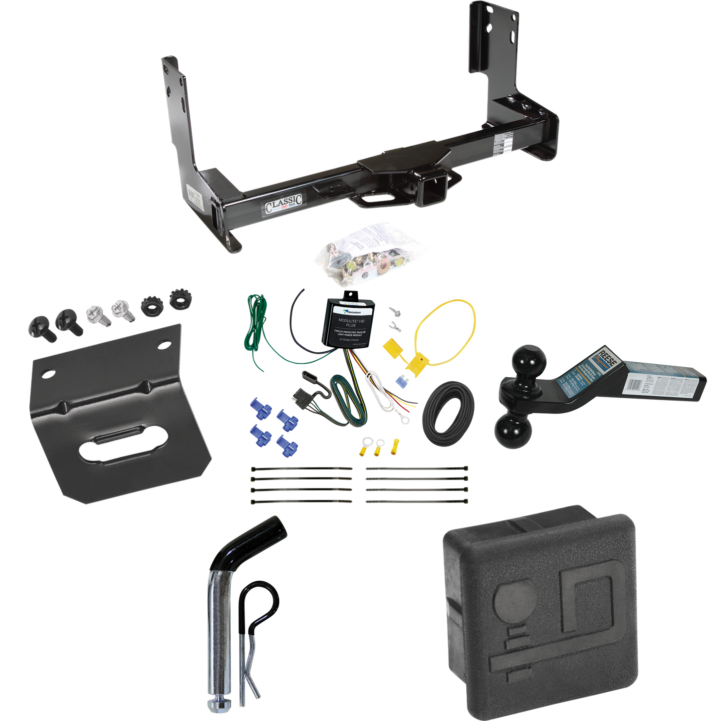 Fits 2022-2023 Mercedes-Benz Sprinter 2500 Trailer Hitch Tow PKG w/ 4-Flat Wiring + Dual Ball Ball Mount 2" & 2-5/16" Trailer Balls + Pin/Clip + Wiring Bracket + Hitch Cover (Excludes: w/Factory Step Bumper Models) By Draw-Tite