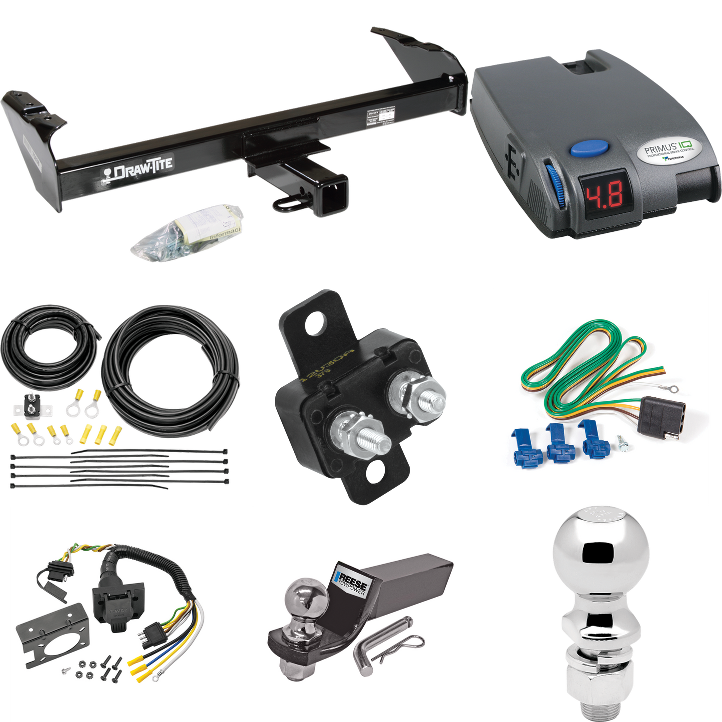 Se adapta al paquete de enganche de remolque Dodge W150 1977-1993 con control de freno Tekonsha Primus IQ + cableado RV de 7 vías + soporte de bola y caída de 2" y 2-5/16" de Draw-Tite