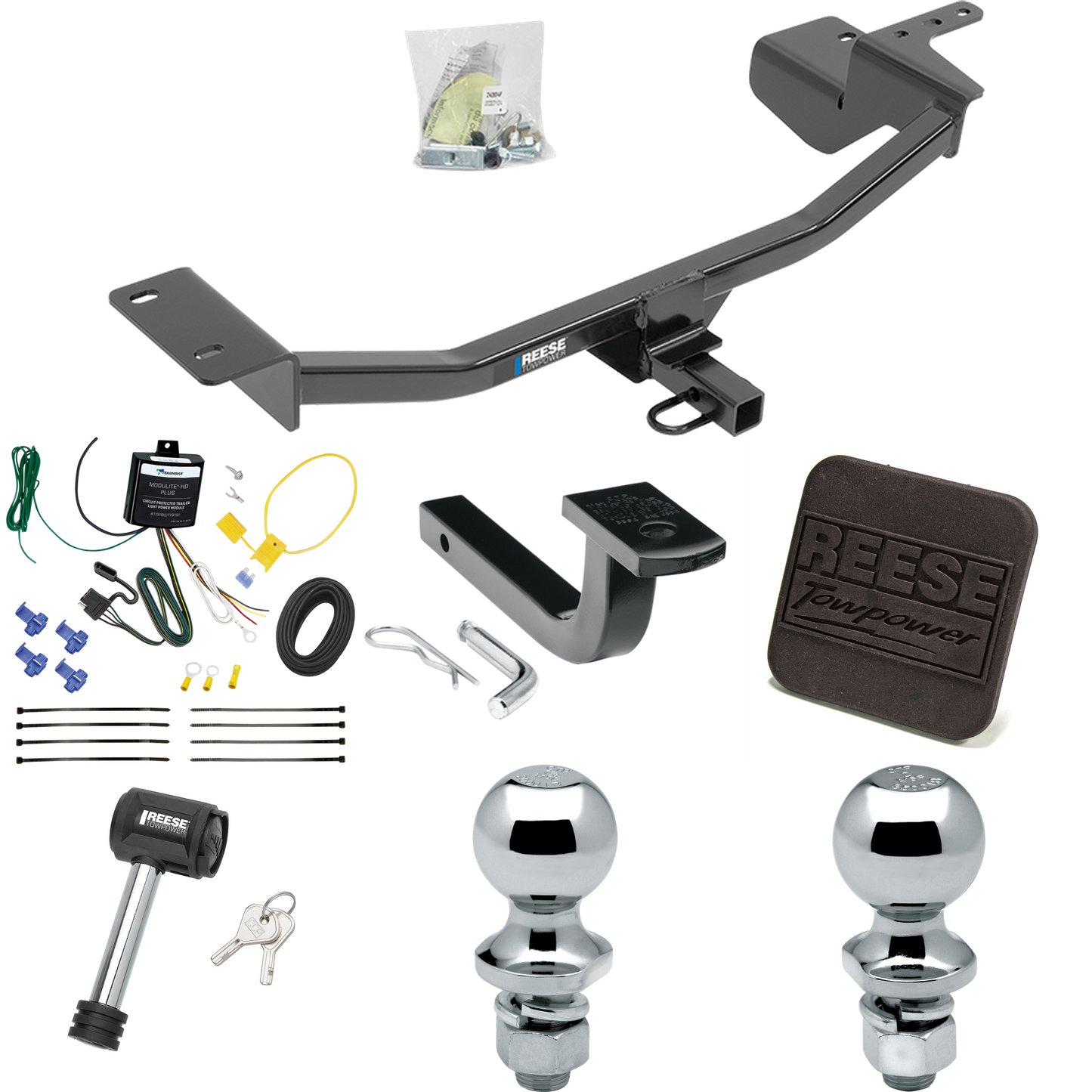 Fits 2010-2014 Volkswagen GTI Trailer Hitch Tow PKG w/ 4-Flat Wiring Harness + Draw-Bar + 1-7/8" + 2" Ball + Hitch Cover + Hitch Lock (For Hatchback Models) By Reese Towpower