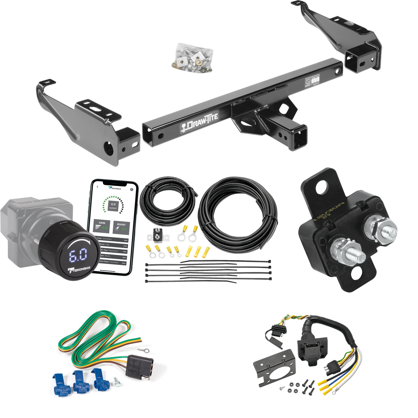 Se adapta al paquete de enganche de remolque Ford Bronco 1978-1993 con control de freno inalámbrico Bluetooth Tekonsha Prodigy iD + cableado RV de 7 vías de Draw-Tite