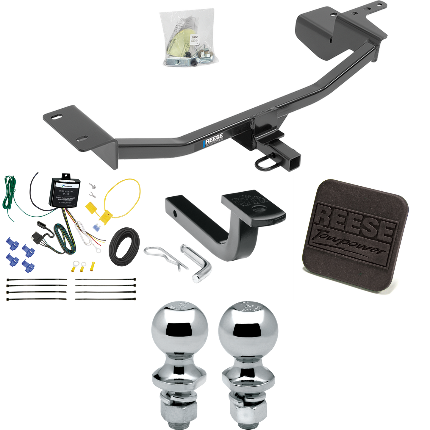 Fits 2010-2012 Volkswagen GTI Trailer Hitch Tow PKG w/ 4-Flat Wiring Harness + Draw-Bar + 1-7/8" + 2" Ball + Hitch Cover (For Hatchback, (Canada Only) Models) By Reese Towpower