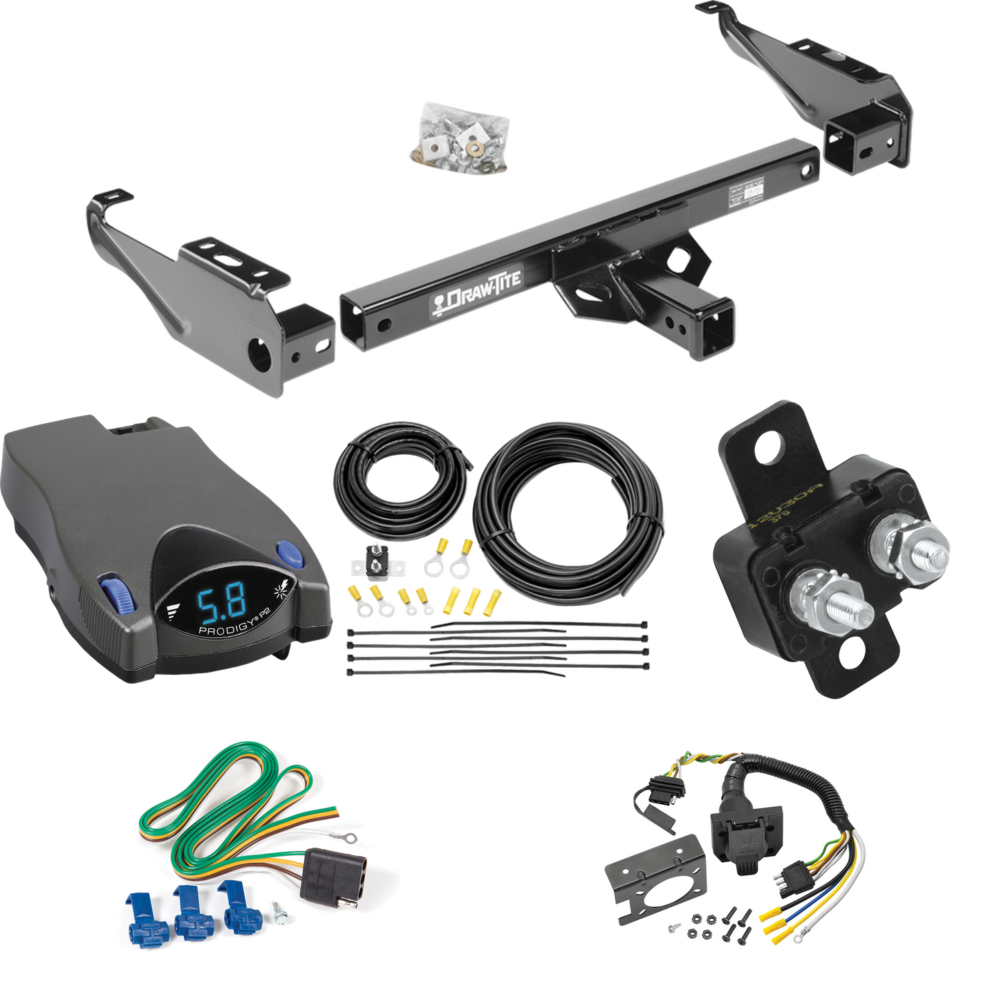 Fits 1968-1980 Dodge D300 Trailer Hitch Tow PKG w/ Tekonsha Prodigy P2 Brake Control + 7-Way RV Wiring By Draw-Tite