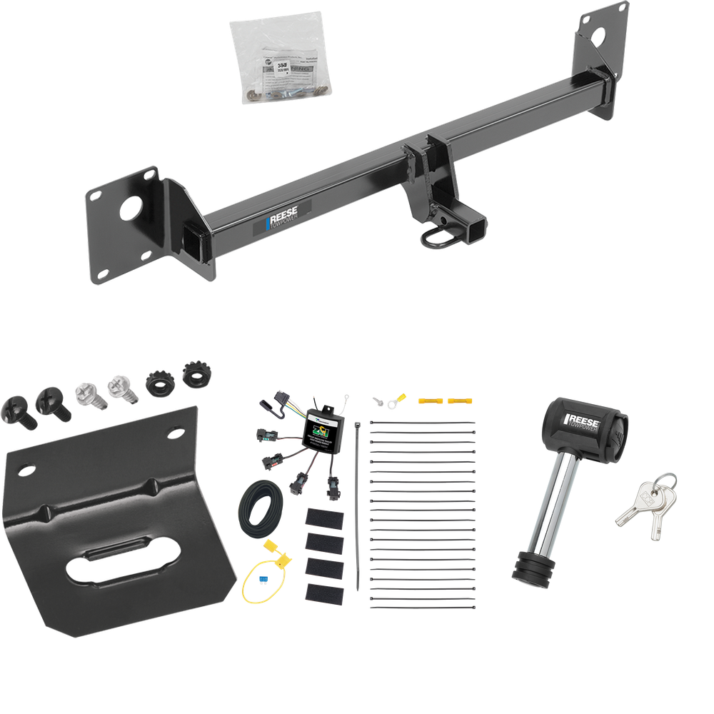 Fits 2015-2015 Volkswagen Golf SportWagen Trailer Hitch Tow PKG w/ 4-Flat Zero Contact "No Splice" Wiring Harness + Wiring Bracket + Hitch Lock By Reese Towpower