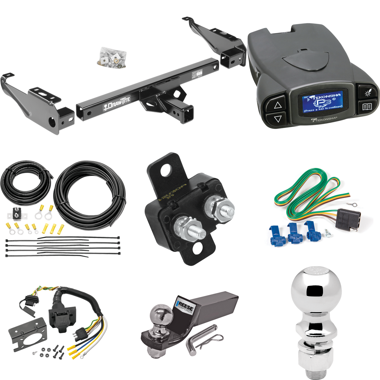 Se adapta al paquete de enganche de remolque GMC 3500 1963-1966 con control de freno Tekonsha Prodigy P3 + cableado RV de 7 vías + soporte de bola y caída de 2" y 2-5/16" de Draw-Tite