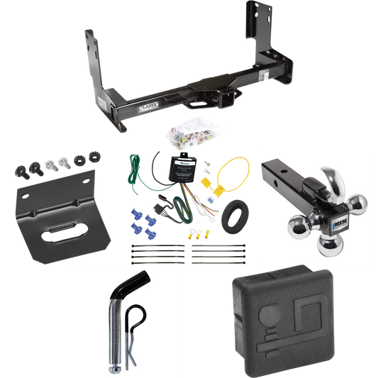 Fits 2022-2023 Mercedes-Benz Sprinter 3500 Trailer Hitch Tow PKG w/ 4-Flat Wiring + Triple Ball Ball Mount 1-7/8" & 2" & 2-5/16" Trailer Balls w/ Tow Hook + Pin/Clip + Wiring Bracket + Hitch Cover (Excludes: w/Factory Step Bumper Models) By Draw-Tite