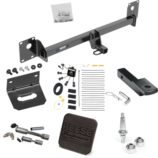 Fits 2015-2015 Volkswagen Golf SportWagen Trailer Hitch Tow PKG w/ 4-Flat Zero Contact "No Splice" Wiring Harness + Draw-Bar + Interchangeable 1-7/8" & 2" Balls + Wiring Bracket + Hitch Cover + Dual Hitch & Coupler Locks By Reese Towpower