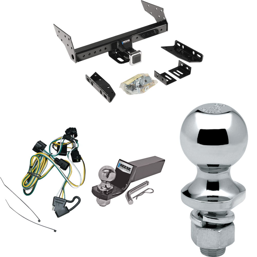 Fits 2002-2003 Dodge Dakota Trailer Hitch Tow PKG w/ 4-Flat Wiring + Starter Kit Ball Mount w/ 2" Drop & 2" Ball + 1-7/8" Ball (Excludes: Quad Cab Models) By Reese Towpower