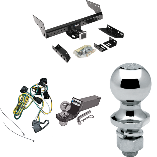 Fits 2002-2003 Dodge Dakota Trailer Hitch Tow PKG w/ 4-Flat Wiring + Starter Kit Ball Mount w/ 2" Drop & 2" Ball + 1-7/8" Ball (Excludes: Quad Cab Models) By Reese Towpower