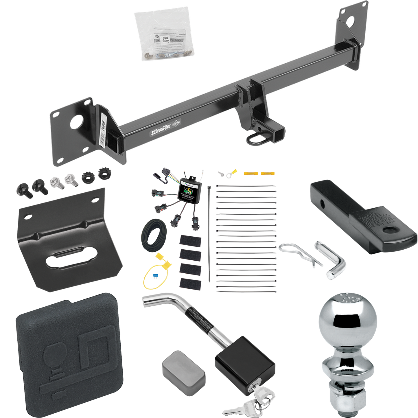 Fits 2015-2015 Volkswagen Golf SportWagen Trailer Hitch Tow PKG w/ 4-Flat Zero Contact "No Splice" Wiring Harness + Draw-Bar + 2" Ball + Wiring Bracket + Hitch Cover + Hitch Lock By Draw-Tite