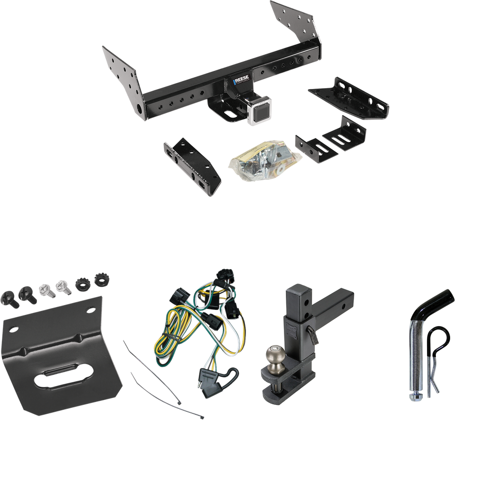 Fits 1995-2001 Dodge Dakota Trailer Hitch Tow PKG w/ 4-Flat Wiring Harness + Adjustable Drop Rise Clevis Hitch Ball Mount w/ 2" Ball + Pin/Clip + Wiring Bracket By Reese Towpower