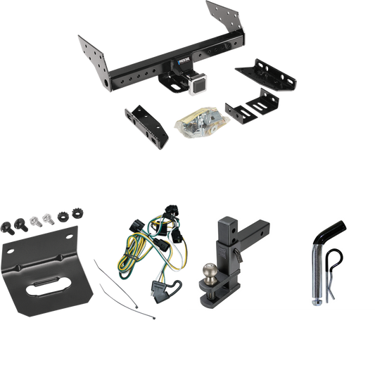 Fits 1995-2001 Dodge Dakota Trailer Hitch Tow PKG w/ 4-Flat Wiring Harness + Adjustable Drop Rise Clevis Hitch Ball Mount w/ 2" Ball + Pin/Clip + Wiring Bracket By Reese Towpower