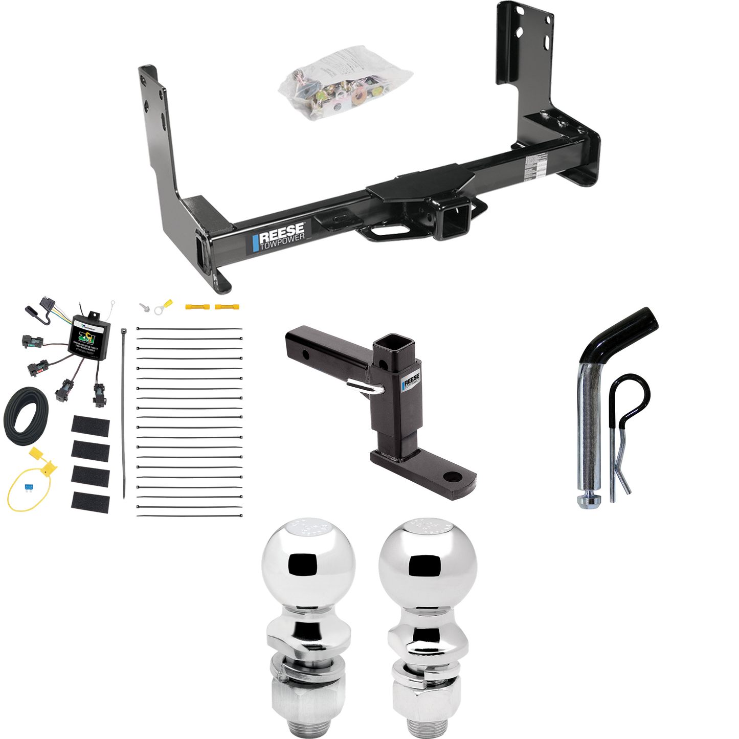 Fits 2022-2023 Mercedes-Benz Sprinter 2500 Trailer Hitch Tow PKG w/ 4-Flat Zero Contact "No Splice" Wiring + Adjustable Drop Rise Ball Mount + Pin/Clip + 2" Ball + 2-5/16" Ball (Excludes: w/Factory Step Bumper Models) By Reese Towpower