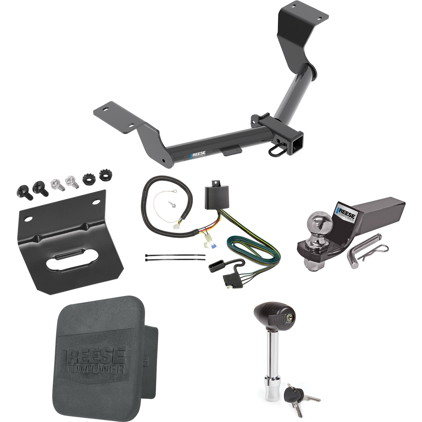 Fits 2017-2022 Honda CR-V Trailer Hitch Tow PKG w/ 4-Flat Wiring + Starter Kit Ball Mount w/ 2" Drop & 2" Ball + 1-7/8" Ball + Wiring Bracket + Hitch Lock + Hitch Cover (Excludes: Hybrid Models) By Reese Towpower