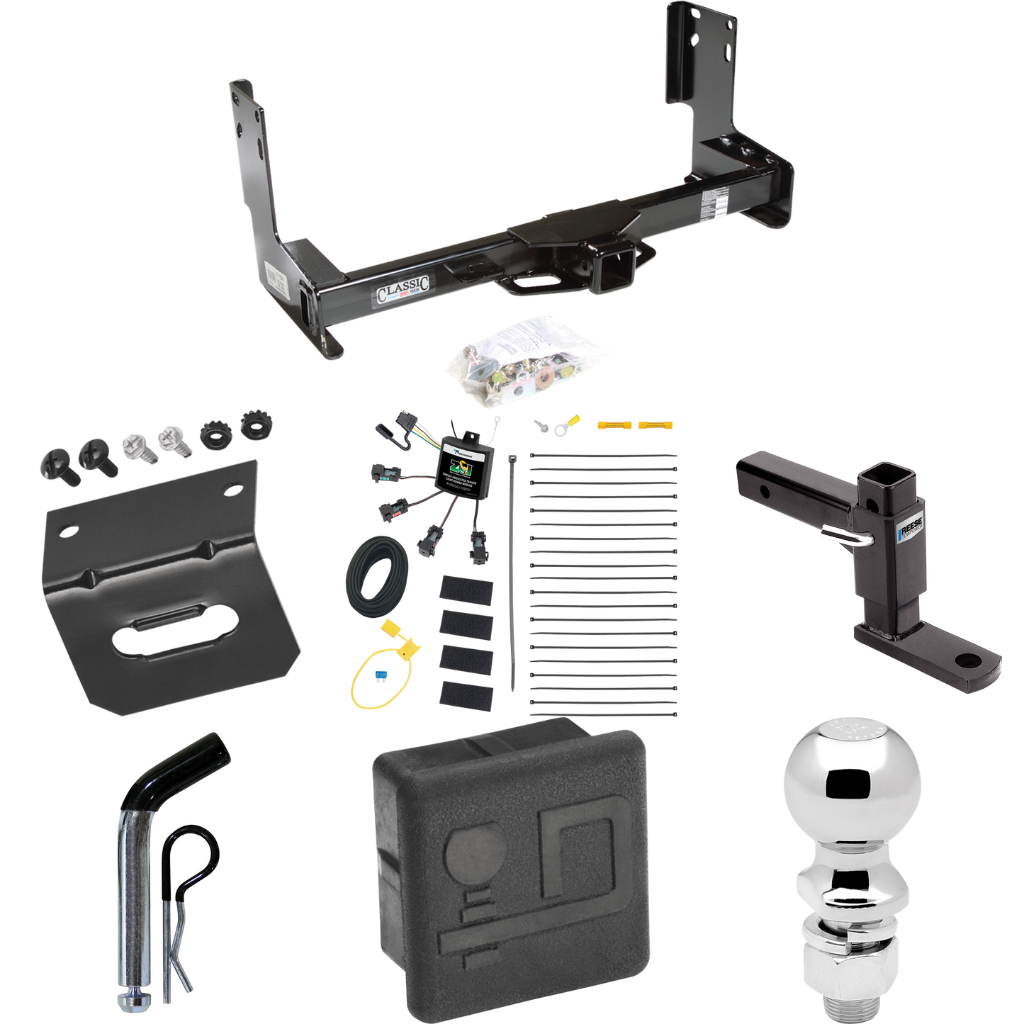 Fits 2022-2023 Mercedes-Benz Sprinter 3500 Trailer Hitch Tow PKG w/ 4-Flat Zero Contact "No Splice" Wiring + Adjustable Drop Rise Ball Mount + Pin/Clip + 2-5/16" Ball + Wiring Bracket + Hitch Cover (Excludes: w/Factory Step Bumper Models) By Draw-Tit