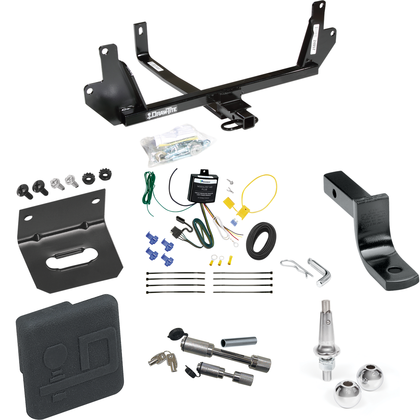 Fits 2007-2008 BMW 328xi Trailer Hitch Tow PKG w/ 4-Flat Wiring Harness + Draw-Bar + Interchangeable 1-7/8" & 2" Balls + Wiring Bracket + Hitch Cover + Dual Hitch & Coupler Locks (For Sedan Models) By Draw-Tite