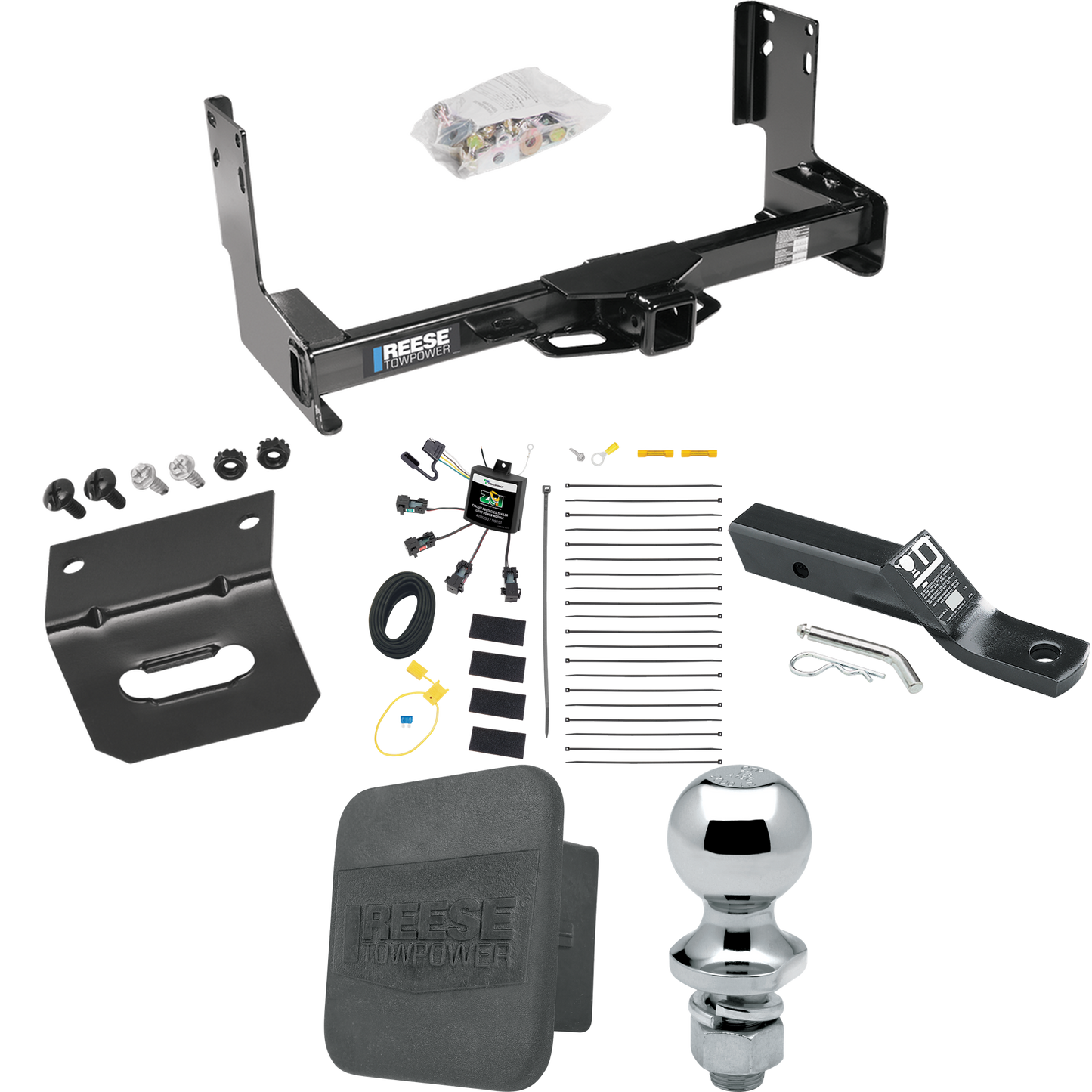 Fits 2022-2023 Mercedes-Benz Sprinter 3500 Trailer Hitch Tow PKG w/ 4-Flat Zero Contact "No Splice" Wiring + Ball Mount w/ 2" Drop + 1-7/8" Ball + Wiring Bracket + Hitch Cover (Excludes: w/Factory Step Bumper Models) By Reese Towpower