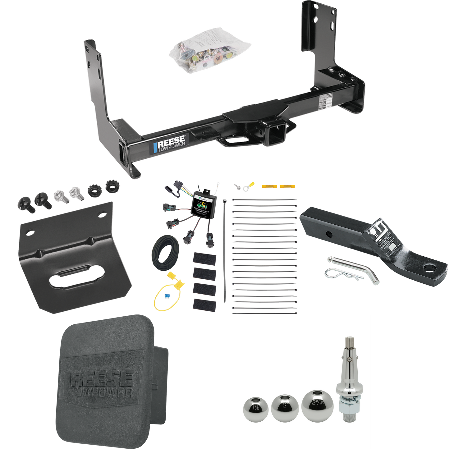 Fits 2022-2023 Mercedes-Benz Sprinter 3500 Trailer Hitch Tow PKG w/ 4-Flat Zero Contact "No Splice" Wiring + Ball Mount w/ 2" Drop + Interchangeable Ball 1-7/8" & 2" & 2-5/16" + Wiring Bracket + Hitch Cover (Excludes: w/Factory Step Bumper Models) By