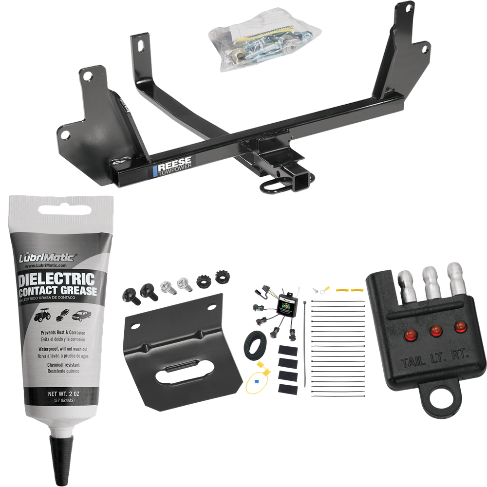 Fits 2007-2008 BMW 328xi Trailer Hitch Tow PKG w/ 4-Flat Zero Contact "No Splice" Wiring Harness + Bracket + Tester + Electric Contact Grease (For Sedan Models) By Reese Towpower