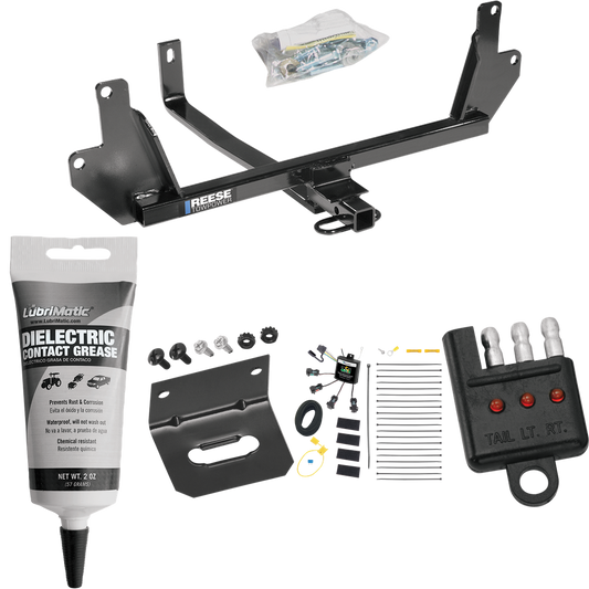 Fits 2007-2008 BMW 328xi Trailer Hitch Tow PKG w/ 4-Flat Zero Contact "No Splice" Wiring Harness + Bracket + Tester + Electric Contact Grease (For Sedan Models) By Reese Towpower