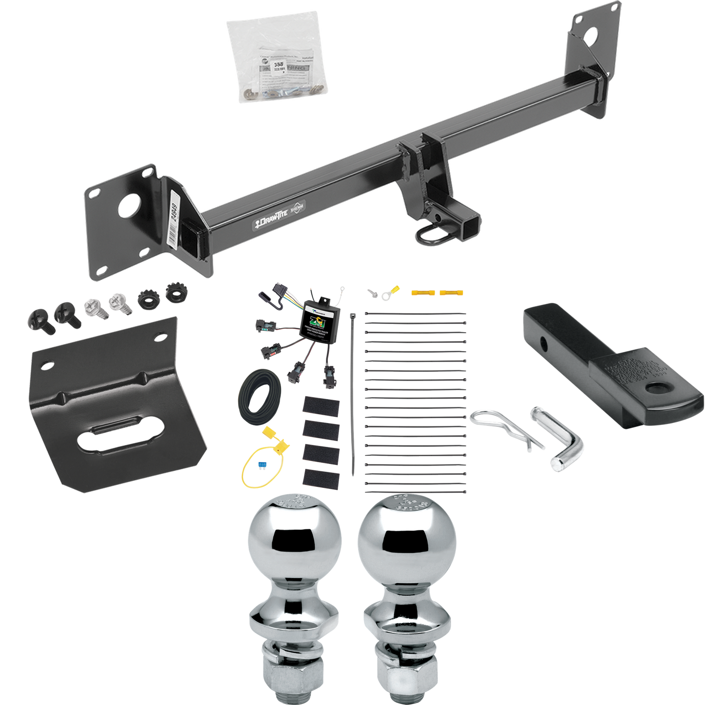 Fits 2015-2015 Volkswagen Golf SportWagen Trailer Hitch Tow PKG w/ 4-Flat Zero Contact "No Splice" Wiring Harness + Draw-Bar + 1-7/8" + 2" Ball + Wiring Bracket By Draw-Tite