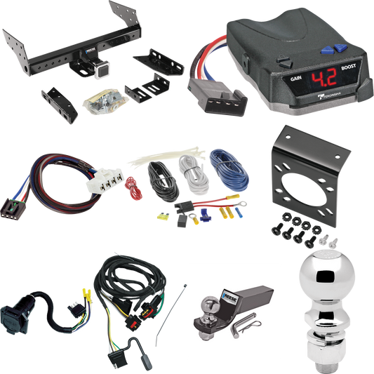 Fits 2004-2004 Dodge Dakota Trailer Hitch Tow PKG w/ Tekonsha BRAKE-EVN Brake Control + Plug & Play BC Adapter + 7-Way RV Wiring + 2" & 2-5/16" Ball & Drop Mount (Excludes: Quad Cab Models) By Reese Towpower