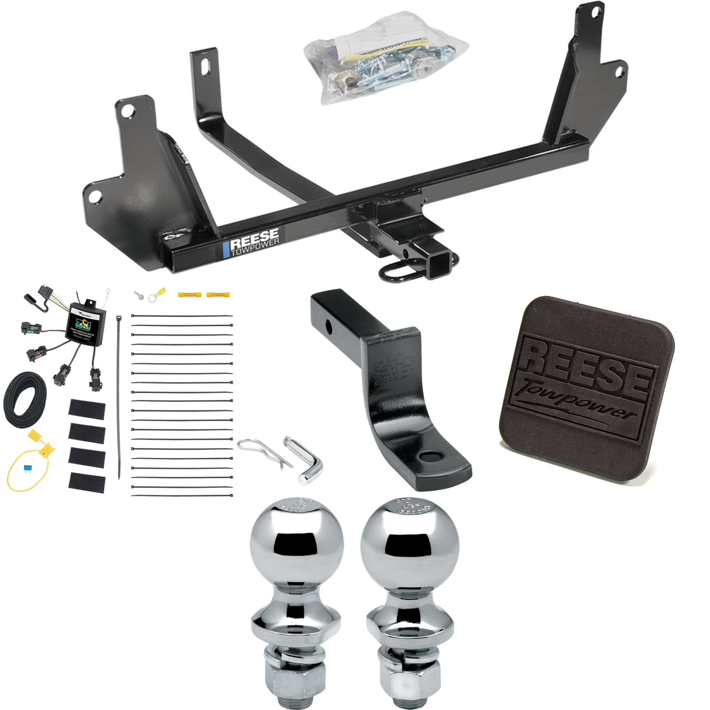 Fits 2007-2011 BMW 328i Trailer Hitch Tow PKG w/ 4-Flat Zero Contact "No Splice" Wiring Harness + Draw-Bar + 1-7/8" + 2" Ball + Hitch Cover (For Sedan Models) By Reese Towpower