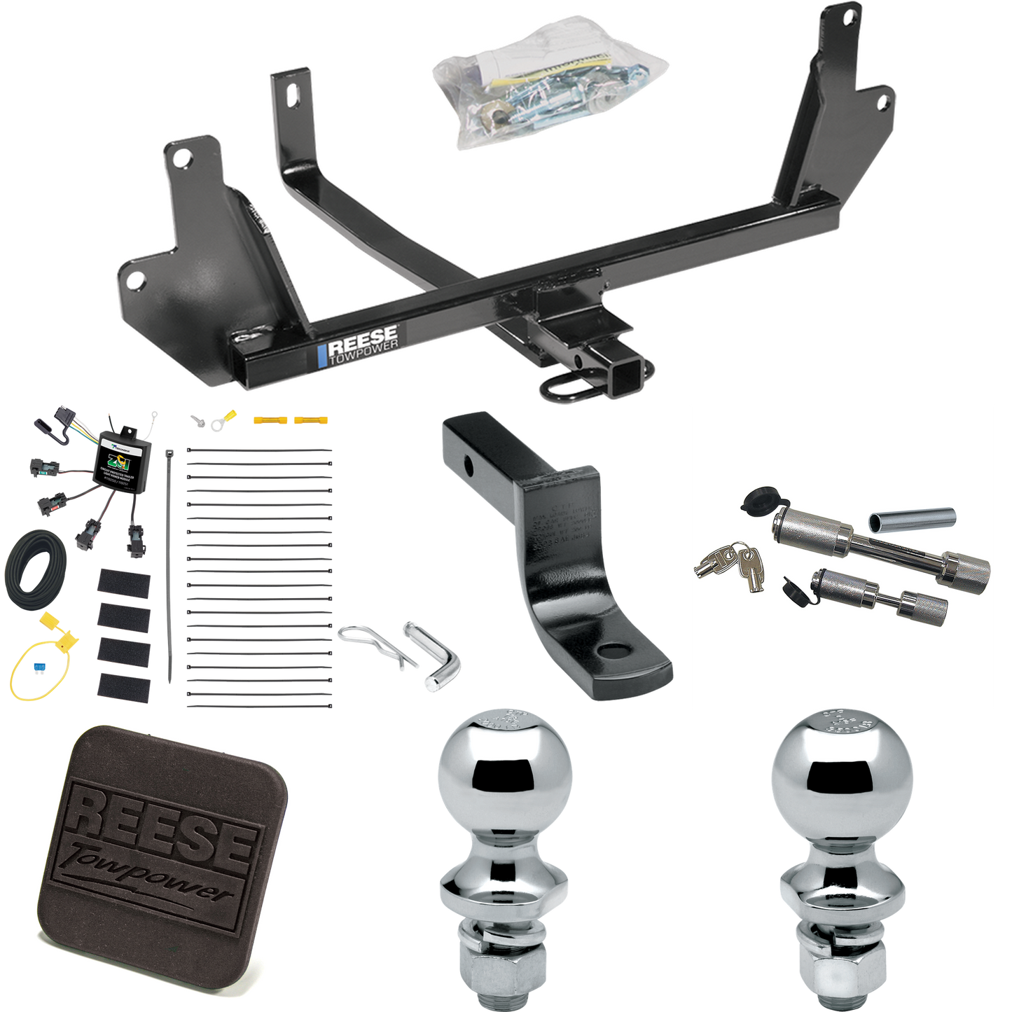 Fits 2007-2011 BMW 328i Trailer Hitch Tow PKG w/ 4-Flat Zero Contact "No Splice" Wiring Harness + Draw-Bar + 1-7/8" + 2" Ball + Hitch Cover + Dual Hitch & Coupler Locks (For Sedan Models) By Reese Towpower