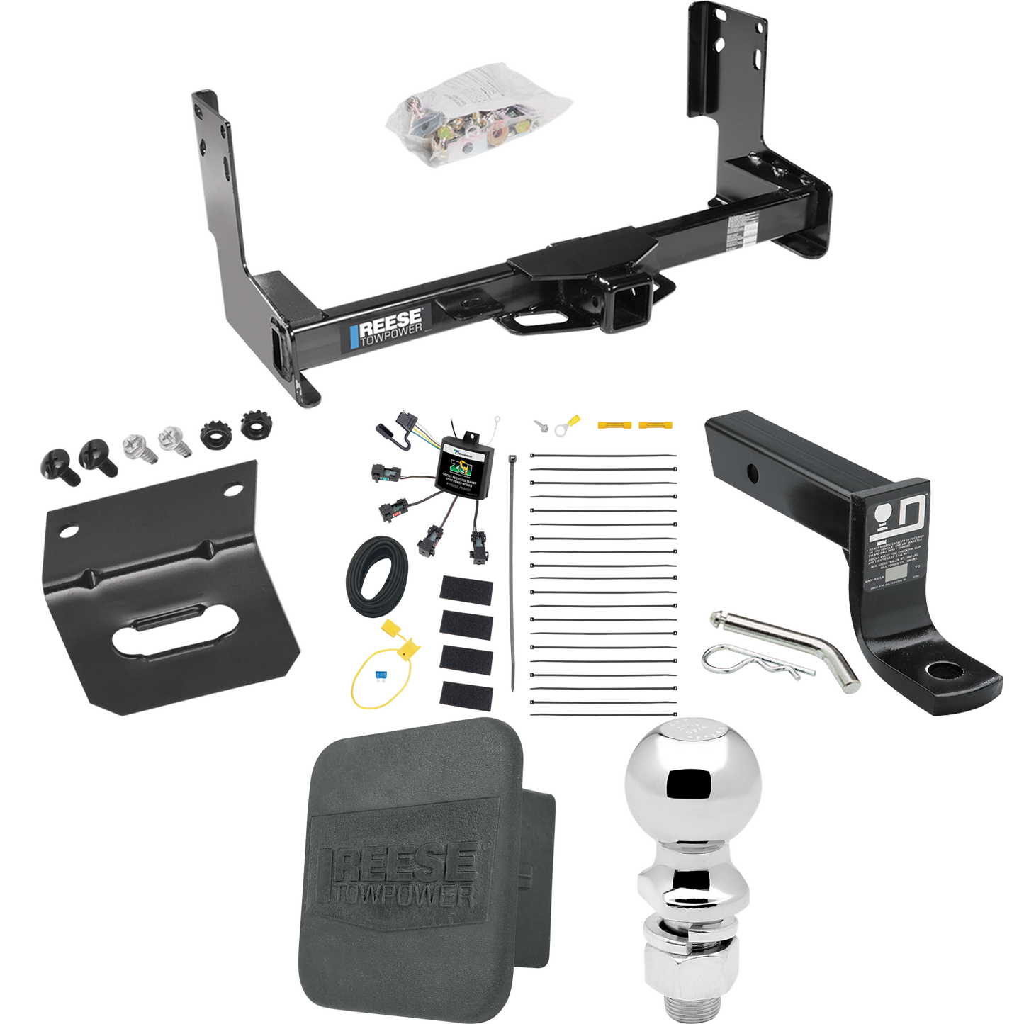 Fits 2022-2023 Mercedes-Benz Sprinter 3500 Trailer Hitch Tow PKG w/ 4-Flat Zero Contact "No Splice" Wiring + Ball Mount w/ 4" Drop + 2-5/16" Ball + Wiring Bracket + Hitch Cover (Excludes: w/Factory Step Bumper Models) By Reese Towpower