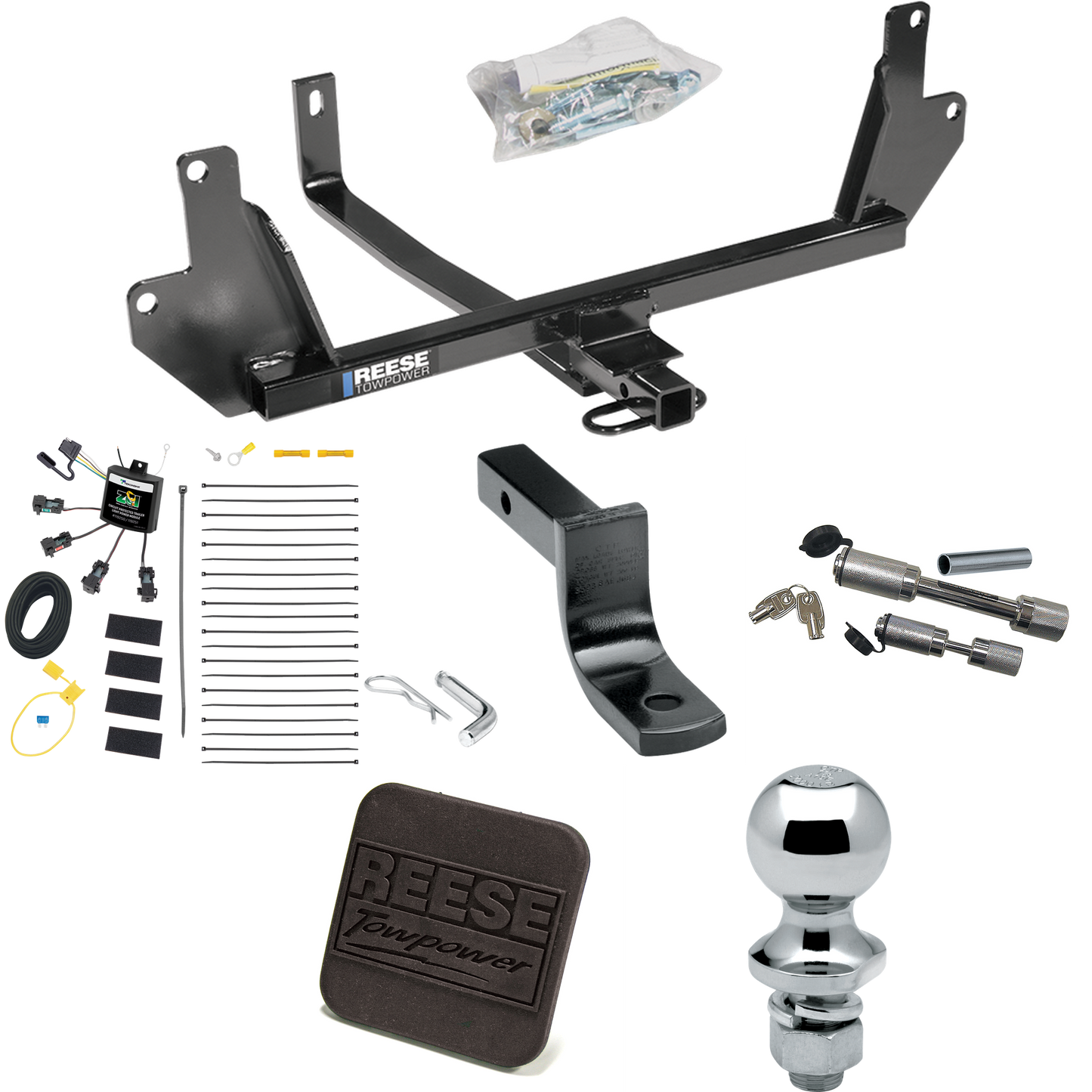 Fits 2007-2011 BMW 328i Trailer Hitch Tow PKG w/ 4-Flat Zero Contact "No Splice" Wiring Harness + Draw-Bar + 1-7/8" Ball + Hitch Cover + Dual Hitch & Coupler Locks (For Sedan Models) By Reese Towpower