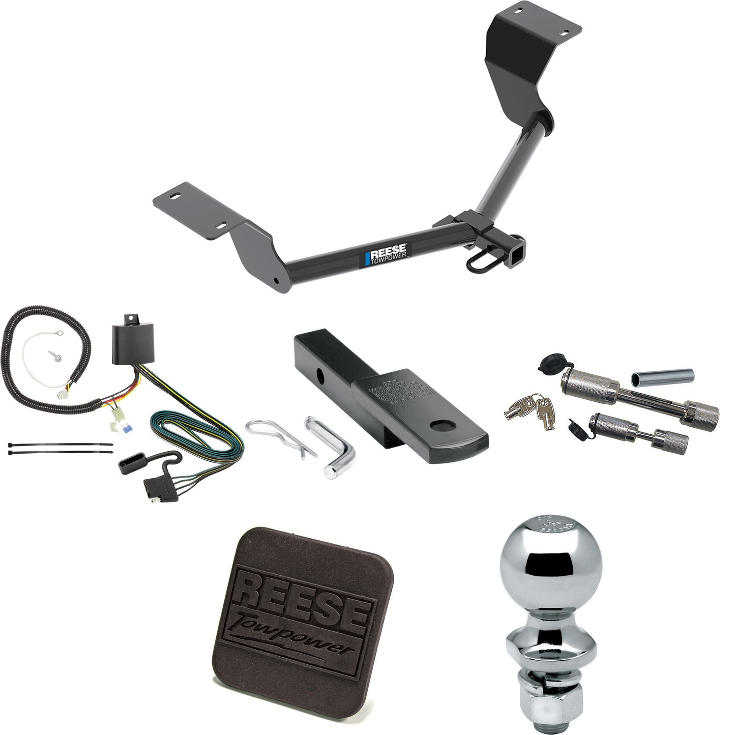 Fits 2017-2022 Honda CR-V Trailer Hitch Tow PKG w/ 4-Flat Wiring Harness + Draw-Bar + 2" Ball + Hitch Cover + Dual Hitch & Coupler Locks (Excludes: Hybrid Models) By Reese Towpower