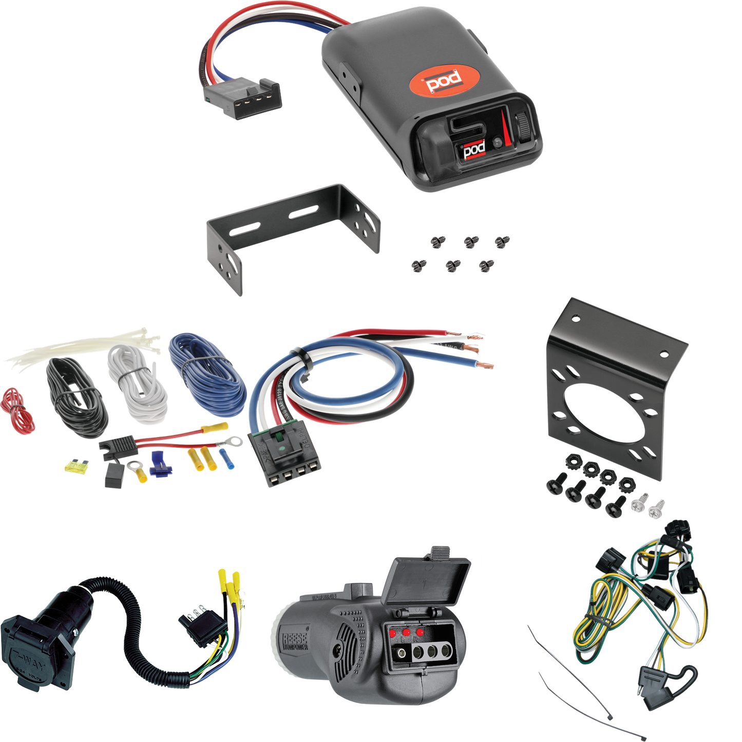 Fits 1995-1996 Dodge Dakota 7-Way RV Wiring + Pro Series POD Brake Control + Generic BC Wiring Adapter + 2 in 1 Tester & 7-Way to 4-Way Adapter By Tekonsha