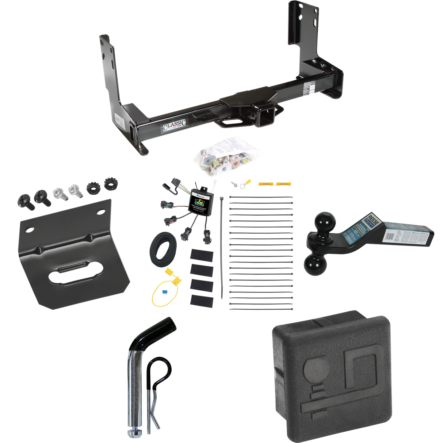 Fits 2022-2023 Mercedes-Benz Sprinter 2500 Trailer Hitch Tow PKG w/ 4-Flat Zero Contact "No Splice" Wiring + Dual Ball Ball Mount 2" & 2-5/16" Trailer Balls + Pin/Clip + Wiring Bracket + Hitch Cover (Excludes: w/Factory Step Bumper Models) By Draw-Ti