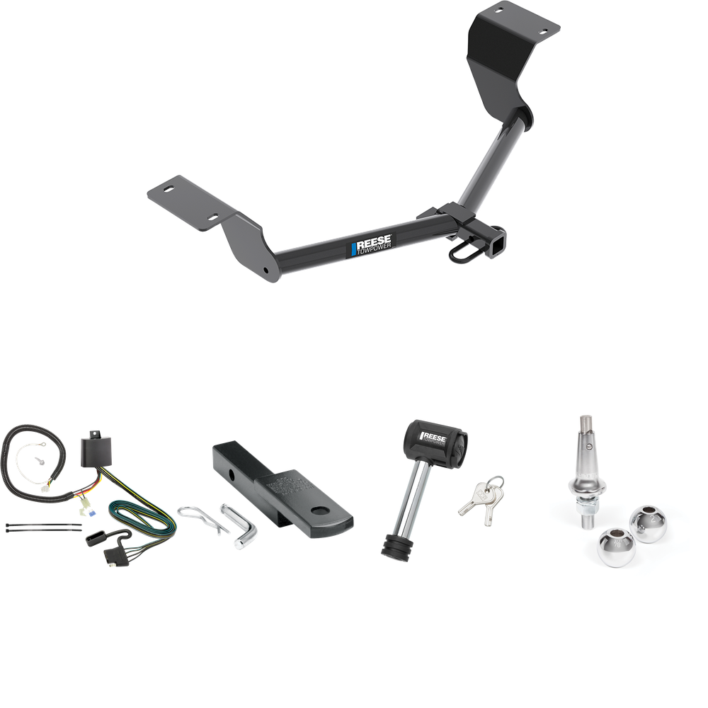 Fits 2017-2022 Honda CR-V Trailer Hitch Tow PKG w/ 4-Flat Wiring Harness + Draw-Bar + Interchangeable 1-7/8" & 2" Balls + Hitch Lock (Excludes: Hybrid Models) By Reese Towpower