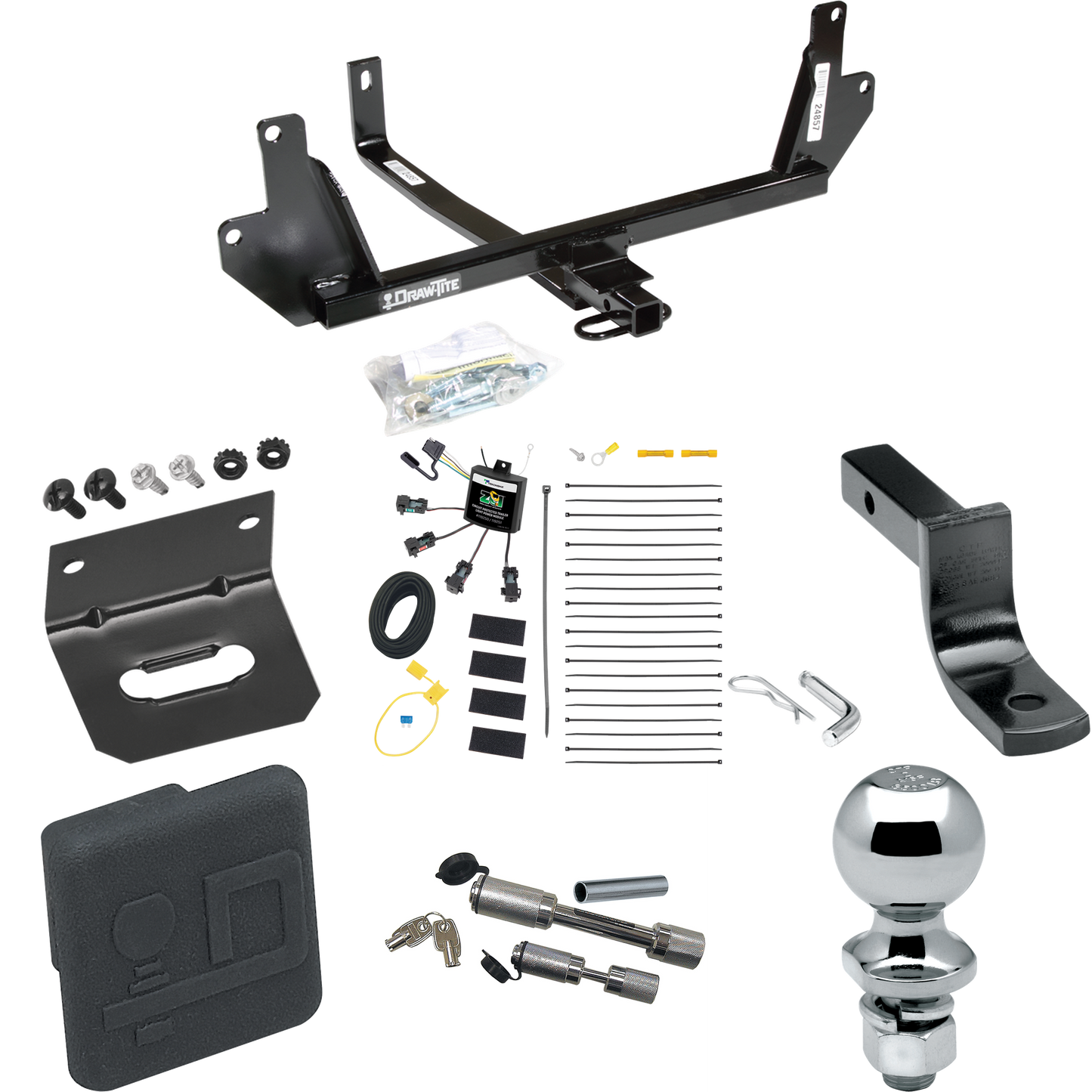 Fits 2007-2011 BMW 328i Trailer Hitch Tow PKG w/ 4-Flat Zero Contact "No Splice" Wiring Harness + Draw-Bar + 2" Ball + Wiring Bracket + Hitch Cover + Dual Hitch & Coupler Locks (For Sedan Models) By Draw-Tite