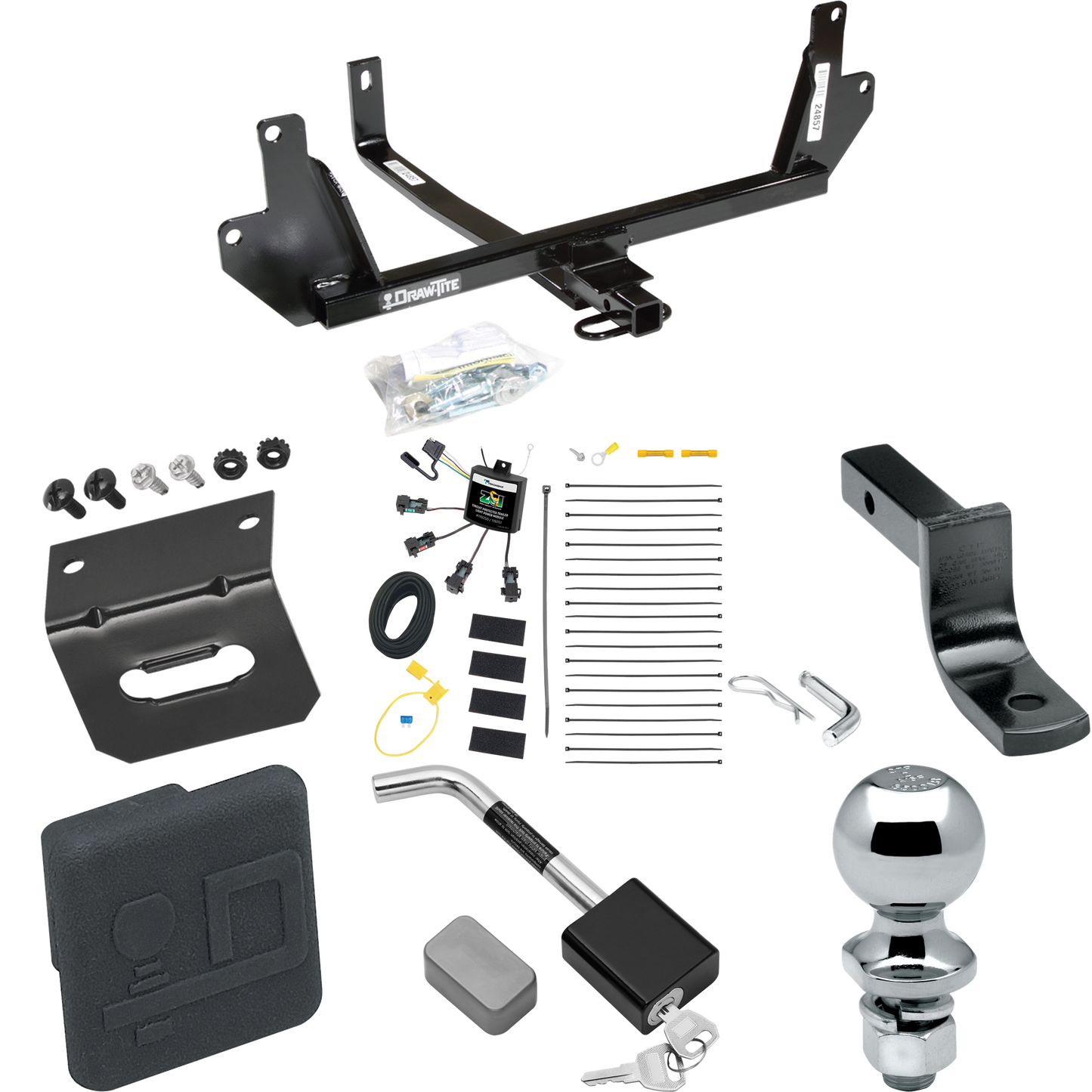 Fits 2009-2011 BMW 328i xDrive Trailer Hitch Tow PKG w/ 4-Flat Zero Contact "No Splice" Wiring Harness + Draw-Bar + 2" Ball + Wiring Bracket + Hitch Cover + Hitch Lock (For Sedan Models) By Draw-Tite